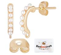 Beebeecraft 10 pz/Scatola Accessori per Orecchini di Perle Orecchini Rettangolari in Ottone Placcato Oro 18K con 925 perni in Argento Sterling e 10 Chiusure in Plastica per Orecchini Fai-da-Te
