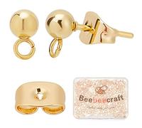 Beebeecraft 100PCS 24K Placcato Oro Orecchini A Bottone Orecchini A Bottone A Sfera con Anello Gioielli Fai Da Te Ciondola L'Orecchino (15x7mm)