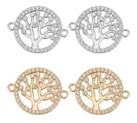 Beebeecraft 12 pz 2 Colori Albero della Vita Ciondoli di Collegamento Placcati Oro 18K e Platino 20x16mm Zirconi Cubici Rotondi Ciondoli con Due Anelli per La Creazione di Gioielli Fai da Te