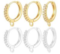 Beebeecraft 12 pz 2 Colori Huggie Hoop Orecchini Risultati 24K Oro e 925 Sterling Silver Placcato Zirconia Cubica Rotonda Orecchino Fili Leverback Orecchino Chiusure per Creazione di Gioielli