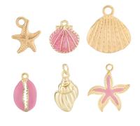 Beebeecraft 12 pz 6 Stili Ciondoli A Forma di Stella Marina Forme Miste Rosa 18K Placcato Oro Ottone Piccola Conchiglia Oceano Mare Animale Ciondoli per Creazione di Gioielli Collane Bracciali