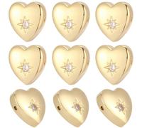 Beebeecraft 12 pz Perline A Forma di Cuore 13x12x4mm In Ottone Placcato Oro 18K Piccole Perline A Forma di Bussola Polare Zirconi Cubici per La Creazione di Gioielli Collane Bracciali San Valentino