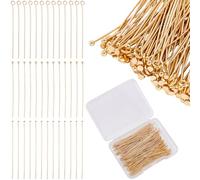 Beebeecraft 120 pz 3 Colori Spilli per Gioielli con Occhiello in Oro Spilli Lunghi in Vero Ottone Placcato Oro 18K Piccole estremità Rotonde A Sfera Perline Artigianali per La Creazione di Gioielli