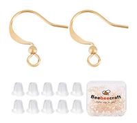 Beebeecraft 120 pz/Scatola 18k Placcato Oro Ganci per Orecchini Fili per L'Orecchio Ganci per Pesci con Sfera e 120 Pezzi di Gomma per Orecchini Posteriori Stopper per La Creazione di Orecchini