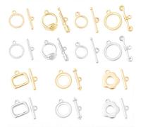 Beebeecraft 14 pezzi 7 stili di Chiusure A Levetta Ottone Placcato Oro 24K e Argento Sterling Chiusure A T Connettori Ad Anello Rotondo Ricambio per La Creazione di Gioielli Collane Bracciali