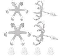 Beebeecraft 2 Paia 2 Dimensioni Orecchini A Bottone Vuoti con Artiglio 925 Argento Sterling 6 Artigli Impostazioni per Orecchini A Bottone Fai-da-Te Creazione di Gioielli