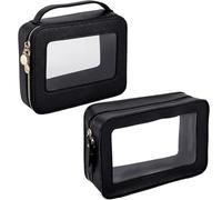 Beebeecraft 2 pz 2 stili Popvibe Borsa per Il Trucco Trasparente Rettangolare Nero PU Cosmetico Organizer Custodia Impermeabile Da Viaggio Beauty Case con Manico con Cerniera Finestre In PVC