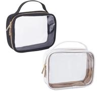 Beebeecraft 2 pz Borse per Il Trucco Trasparenti con Manico In PVC PU Pelle Bianco Nero Trasparente Borse per Cosmetici Da Toeletta Cerniera per Viaggio Donna Conservazione