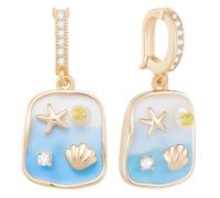 Beebeecraft 2 pz Ciondoli Estivi Blu Reale per Bracciali 18K Placcati Oro Smaltato Conchiglia Stella Marina Oceano Ciondoli con Perle d'Acqua Dolce Chiusura Zirconia Cubica per La Creazione di