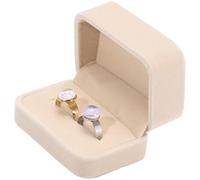 Beebeecraft 2 pz Scatole per Anelli di Coppia in Velluto 2x3x1.6 Pollici Piccole Scatole Rettangolari Classiche Beige Antico Bianco per Anelli 2 Slot Custodia Porta Orecchini Doppia per Regali di