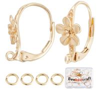 Beebeecraft 20 pezzo di Orecchini A Monachella con Fiore, Ottone Placcato Oro 18K, Ganci per Orecchini Francesi Da 17x8 mm, Motivo Floreale, con 40 anelli di Salto per La Creazione di Gioielli