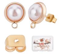 Beebeecraft 20 pz/Scatola 18k Placcato Oro Risultati Orecchini con Perla di Plastica Mezzo Tondo Orecchino con Anello e Spille in Argento Sterling e Orecchini A Farfalla Dorsi