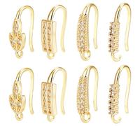 Beebeecraft 24 pezzo 4 stili di Ganci per Orecchini con Zirconi Cubici Ganci per Orecchini A Forma di Pesce In Ottone Placcato Oro 18K Stile Francese con Anello per La Creazione di Gioielli Fai Da Te.