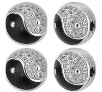 Beebeecraft 4 pz Perline Yin Yang Placcate in Platino Smaltate Tai Chi Rotonde 11mm Perline di Zirconia Cubica Ciondoli Yin e Yang con Trasparente e Nero per La Creazione di Gioielli Adatti A Uomini