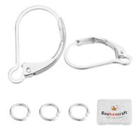 Beebeecraft 40 Pezzo di Orecchini A Leva 925 Ganci per Orecchini Francesi da 15.5x10x1.5 mm in Argento Sterling Placcato con 40 Anelli di Salto per La Creazione di Gioielli