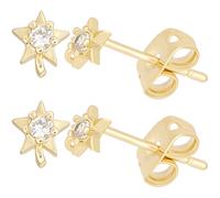Beebeecraft 5 Paia di Orecchini A Bottone con Zirconi Cubici Placcati In Oro 18K con Strass Stella A Cinque Punte Pentagramma Celeste Orecchini A Bottone con Anello e 10 Dadi Orecchie Creazione