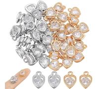 Beebeecraft 50 Pezzo 2 Colori Piccoli Ciondoli A Forma di Cuore Oro Argento Ciondoli A Forma di Cuore con Strass per La Creazione di Gioielli Bracciale Collane Orecchini Tema San Valentino Amore