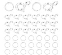 Beebeecraft 50 pz Fermagli Ad Anello A Molla con 50 pz Anelli di Congiunzione da 5mm 9x6.5mm Piccoli 925 Fermagli e Chiusure Rotonde Placcate in Argento Sterling per Collane di Ricambio per La