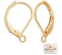Beebeecraft 50 pz/Scatola Accessori per Orecchini A Leva Ganci per Orecchini Francesi In Acciaio Inossidabile Placcato Oro 24K 15.5x10x1.5mm Intercambiabili Accessori per Orecchie Ciondolanti