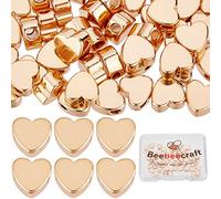 Beebeecraft 50 Pz/Scatola Perline Cuore 18K Placcato Oro Cuore Distanziatore Perline Piccolo Foro Perline Sciolte in Metallo per Collana Fai da Te Bracciale Orecchino Artigianato Matrimonio
