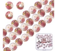 Beebeecraft 50Pcs 8mm Perle di Vetro di Murano Oro Sabbia di Murano Perle Distanziatrici Rotonde Sciolte Fiore Intarsiato Perline Distanziatrici per Bracciale Collana Rosario (Bianco)