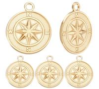 Beebeecraft 6 ciondolo A Forma di Bussola per Braccialetti Ciondoli Piatti Rotondi In Acciaio Inossidabile Placcato Oro 3x2.5K Da 18cm Stile Tibetano A Tema Nautico per La Creazione di Gioielli