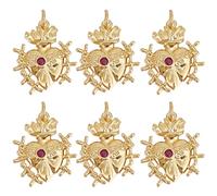 Beebeecraft 6 pz Ciondoli A Forma di Cuore Sacro Placcato Oro 18K Zirconi Cubici Rosa Scuro Pietra Preziosa Messicana Milagros Ciondoli A Forma di