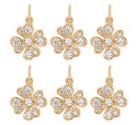Beebeecraft 6 Pz/Scatola Ciondoli Quadrifoglio 18K Ottone Placcato Oro Portafortuna Cubic Zirconia St. Ciondolo Trifoglio per Il Giorno di San Patrizio per Collana, Bracciale, Orecchini