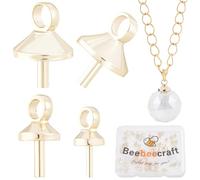 Beebeecraft 60 Pezzo 3 Misure di Perni per Ciondolo in Ottone Placcato Oro 14K Tappi per Gioielli da 3mm /4mm /5mm Piccole Coppette per Perle Perni A Vite Connettori per Perline Semiforate Ciondoli