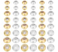 Beebeecraft 64 Pezzi di Perline di Stopper in Ottone Placcato in Oro 24K e Argento Sterling da 5/6/7/8mm Perline Distanziatrici Rotonde Regolabili in Gomma per Gioielli Fai da Te Braccialetti