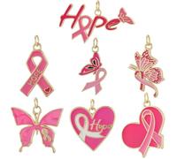 Beebeecraft 7 pz 7 stili Rosa Ciondoli per Cancro Al Seno Smaltati Placcati Oro 18K Nastro Cuore Farfalla Speranza Consapevolezza Cancro Al Seno Ciondolo per Creazione di Gioielli Fai Da Te