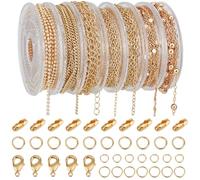 Beebeecraft 7 Stili 18K Catene per Collane In Oro per La Creazione di Gioielli Kit per La Creazione di Catene di Bracciali Fai Da Te con Anelli di Congiunzione Da 4/5/6mm Chiusure A Moschettone