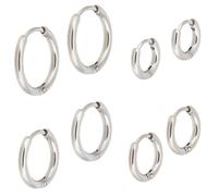 Beebeecraft 8 Paio 4 Stili Orecchini A Cerchio Donna 304 Acciaio Inossidabile 10/12/14/16mm Piccoli Orecchini Rotondi In Argento