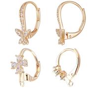 Beebeecraft 8 Pezzi 2 Pezzi di Orecchini A Leva in Stile Ganci per Orecchini Francesi Placcati in Oro 18K con Passante e Fiocco Farfalla Zirconia Cubica Filo per Orecchie Pendenti