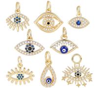 Beebeecraft 8 Pezzi 8 Stili Ciondoli Contro Il Malocchio in Zirconia Cubica in Ottone Placcato Oro 18K A Forma di Goccia d'Acqua Ciondolo Contro Il Malocchio Turco e Greco per La Creazione di