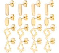 Beebeecraft 80 pz 4 stili Orecchini A Perno con Anello In Acciaio Inossidabile Placcato Oro 24K Geometria Rettangolo Triangolo Piatto Rotondo per Creazione di Gioielli