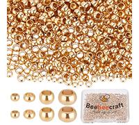 Beebeecraft 800 Pz/Scatola 4 Dimensioni Tubo A Crimpare Perline 24K Acciaio Inossidabile Placcato Oro (3)K Distanziatori per Tubo A Crimpare Cappucci estremità Tappo Allentato Perline per Orecchini