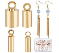 Beebeecraft 80Pcs 4 Dimensioni 24K Placcato Oro Cappucci Terminali A Crimpare Liscio Cappucci estremità Barile con Anello Ad Anello per Cordoncino di Pelle Braccialetti Creazione di Gioielli