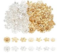 Beebeecraft 84 pz 14 Stili di Perline Distanziatrici Tappi in Oro 24K e Argento Sterling Placcato in Ottone Fiore Perline Tappi Cauzione estremità Ciondolo per Orecchini Bracciali Collane Gioielli