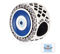 Beebeecraft 925 Perle Malocchio in Argento Sterling con Zirconia Cubica e Smalto Ciondoli Fatima Mano per Bracciale con Ciondoli Serpente Europeo per Regali di Compleanno Madre Figlia