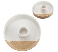 Beebeecraft Bruciatore per Incenso in Terracotta Palo Santo Rotondo Bianco e Marrone in Ceramica con Supporto in Legno Profumato Vassoio per Bruciare Bastoncini di Incenso per Aromaterapia