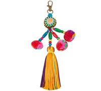 Beebeecraft Portachiavi Boho con Nappa Colorata Ciondolo per Borsa Pompon Perlina In Legno con Chiusura Girevole Decorazione Pendente Ornamento Da Appendere per Regalo Da Donna