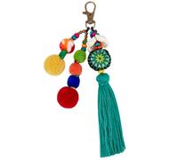 Beebeecraft Portachiavi Boho con Nappa Verde Ciondolo per Borsa Pompon Perlina In Legno con Chiusura Girevole Decorazione Pendente Ornamento Da Appendere per Regalo Da Donna