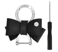 Beebeecraft Portachiavi con Fiocco in Similpelle Nera Ciondolo per Borsa con Fiocco e Anello in Zirconia Cubica per Borsa Chiavi Dell'Auto Ciondolo Decorativo per Donna