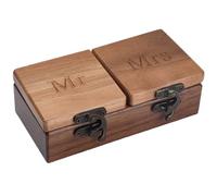 Beebeecraft Scatola Porta-Anello in Legno Mr And Mrs Rettangolare da 7.9x14x4.5cm Color Cammello Vintage in Legno Doppia per Matrimonio San Valentino Fidanzamento Proposta Espositore O Organizer