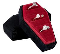 Beebeecraft Scatola Portagioie A Forma di Bara 6 slot In Velluto Nero e Rosso con Porta Anelli Mini Bara Vassoio Gotico Regalo A Tema Halloween