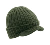 Beechfield Berretto Cuffia Unisex Double Strato Soft Touch Nero Verde Oliva