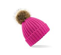Berretto con pom pom in pelliccia sintetica spessa donna Beechfield Rose TU