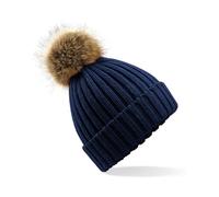 Beechfield Berretto Invernale Fur Pom Pom Chunky Beanie PON PON Rimovibile Navy -