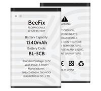 Beefix Batteria BL-5CB 1240 mAh di alta qualità, compatibile con Nokia 100, 101, 103, 111, 113, 1280, 1616, 1800, C1-01, C1-02, C2-01, C2-02, C2-03, C2-06, X2 01, 01, 01, 01, 01, 01, 01, ,0X2 05, ecc.